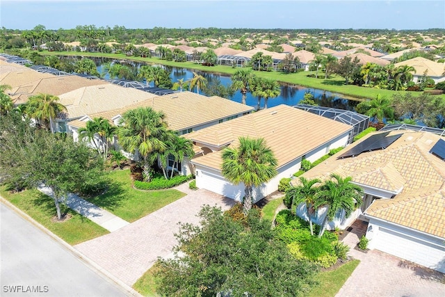 aerial view with a water view