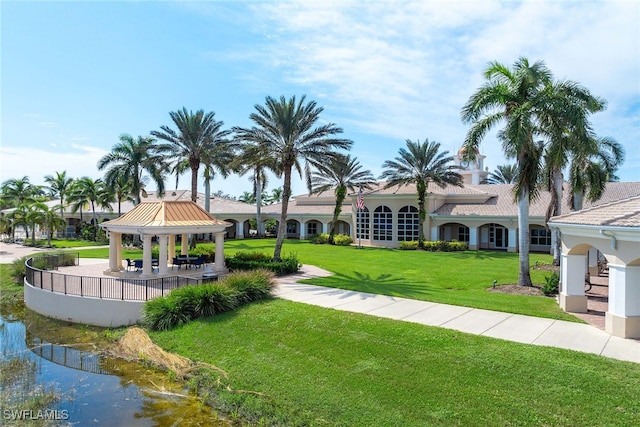 view of community featuring a gazebo and a yard