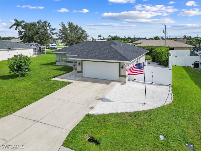 ranch-style house with a front lawn and a garage