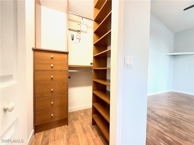 spacious closet featuring light hardwood / wood-style flooring