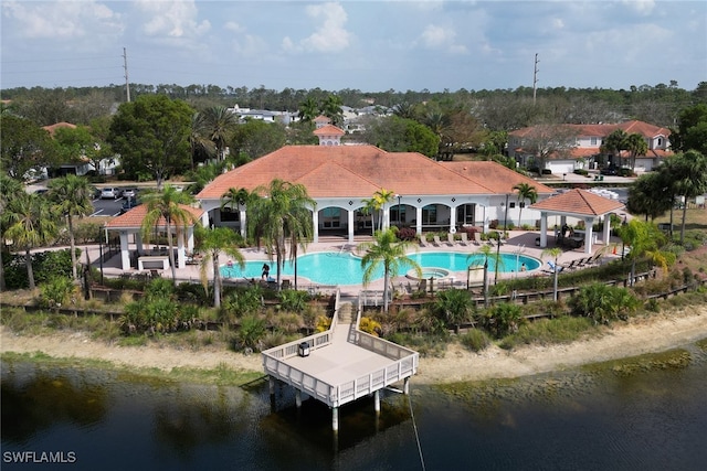 aerial view featuring a water view