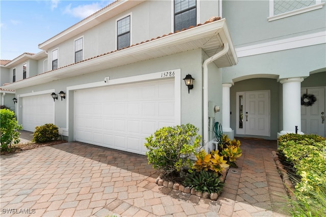 exterior space featuring a garage