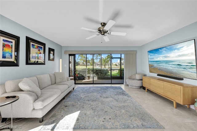 living room with ceiling fan