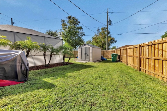 view of yard with a shed