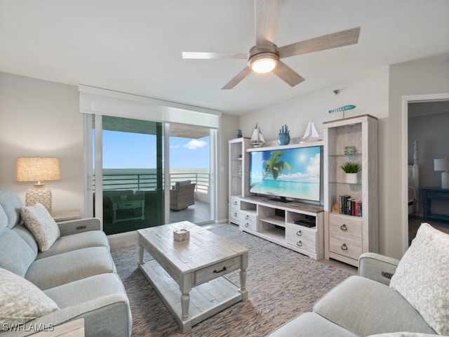 living room featuring ceiling fan