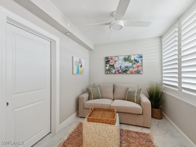 living room with ceiling fan