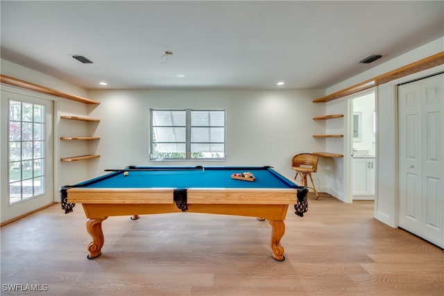 game room featuring light hardwood / wood-style flooring and pool table