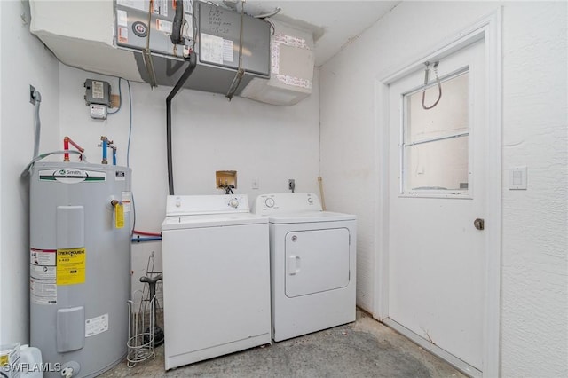 laundry area featuring washing machine and dryer and electric water heater