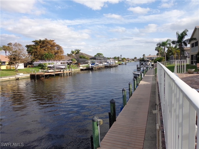 view of dock with a water view