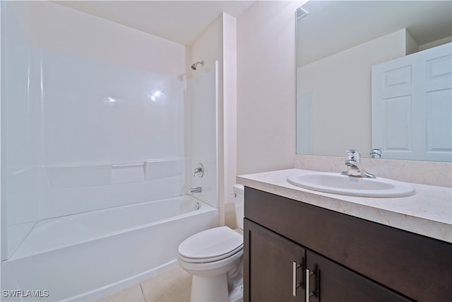 full bathroom with vanity, shower / bathing tub combination, toilet, and tile patterned flooring