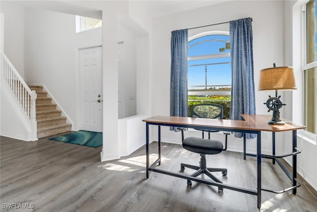 home office featuring hardwood / wood-style flooring