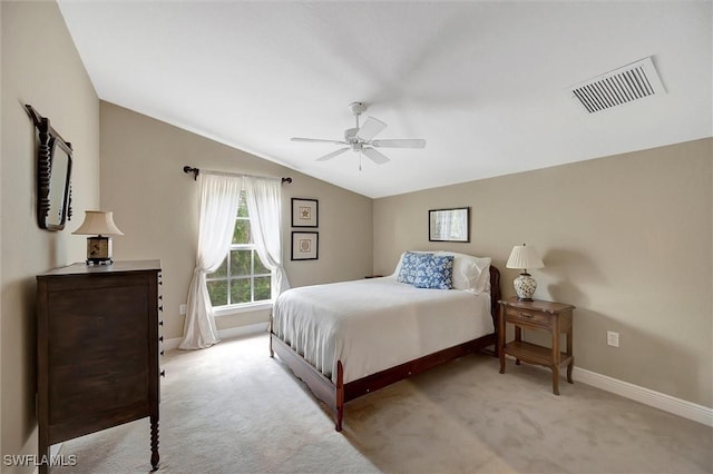3555 Avion Woods Ct Unit 501, Naples, FL 34104 - bedroom featuring carpet floors, a ceiling fan, visible vents, baseboards, and lofted ceiling