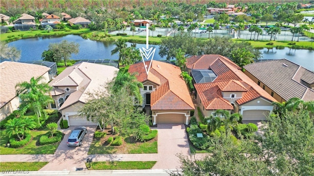 bird's eye view featuring a water view