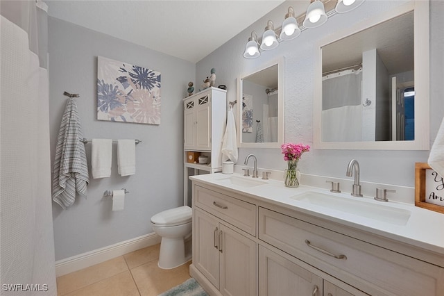 bathroom featuring vanity, toilet, and tile patterned flooring