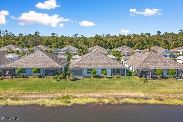 aerial view with a water view