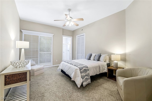 bedroom featuring ceiling fan and carpet flooring