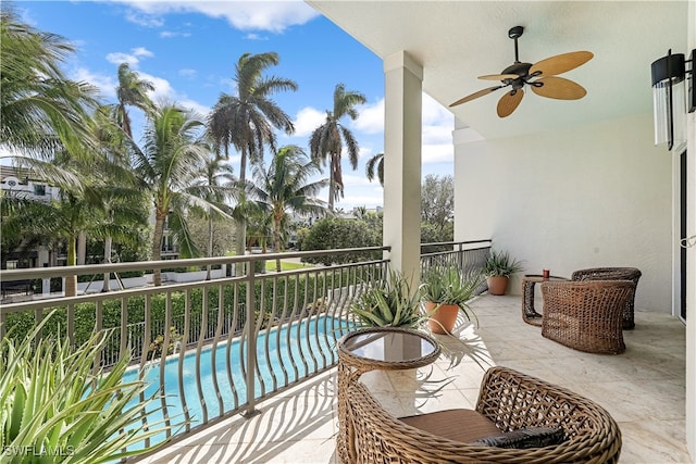 balcony with ceiling fan