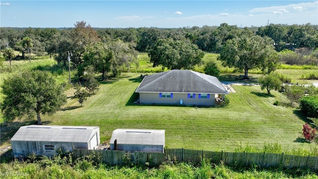 birds eye view of property featuring a rural view