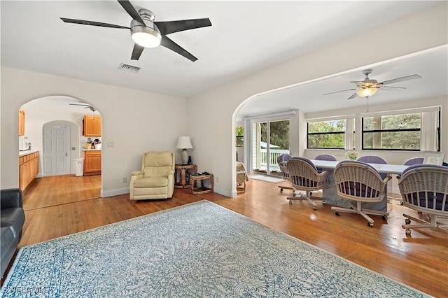 living room with light hardwood / wood-style floors