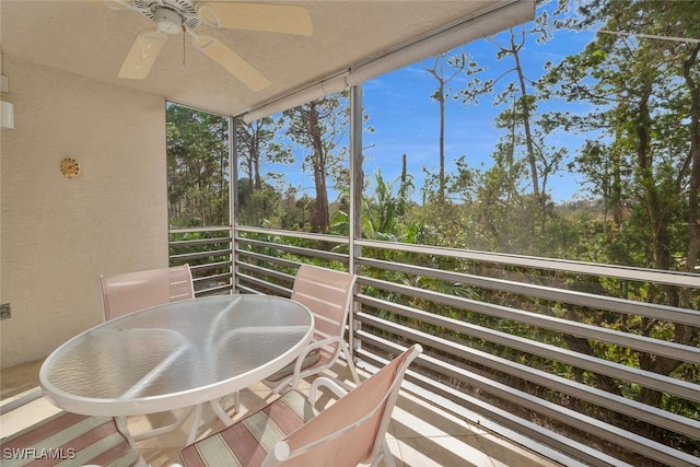 balcony with ceiling fan