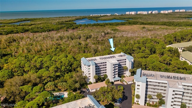 bird's eye view featuring a water view