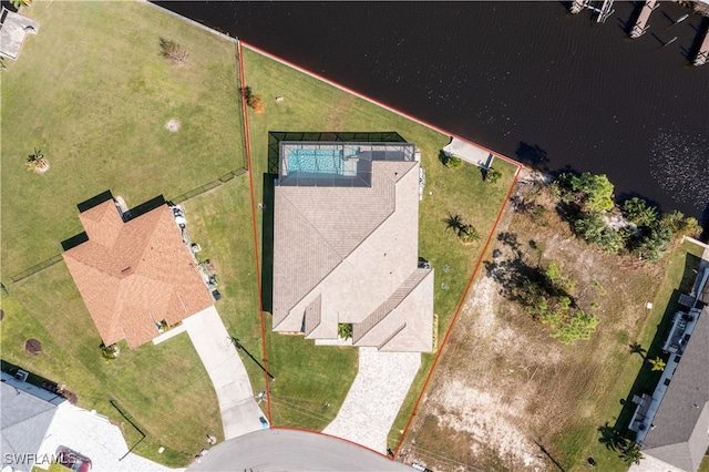 aerial view with a water view