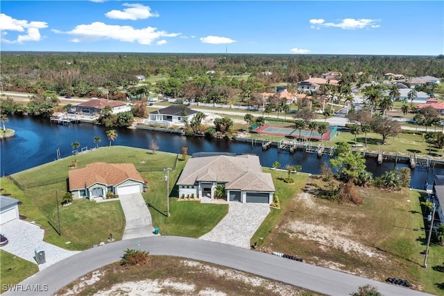 aerial view with a water view