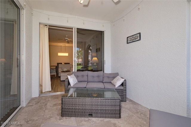 living room with ceiling fan