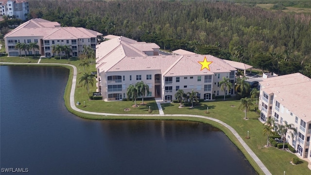 aerial view with a water view