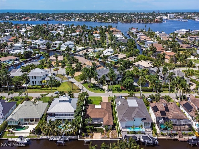 bird's eye view featuring a water view