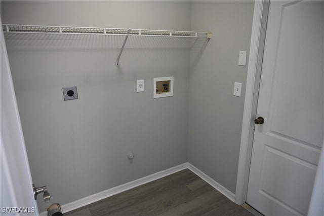 laundry room featuring hookup for a washing machine, electric dryer hookup, and dark wood-type flooring