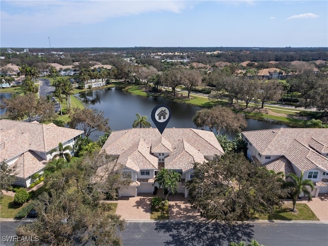 aerial view with a water view