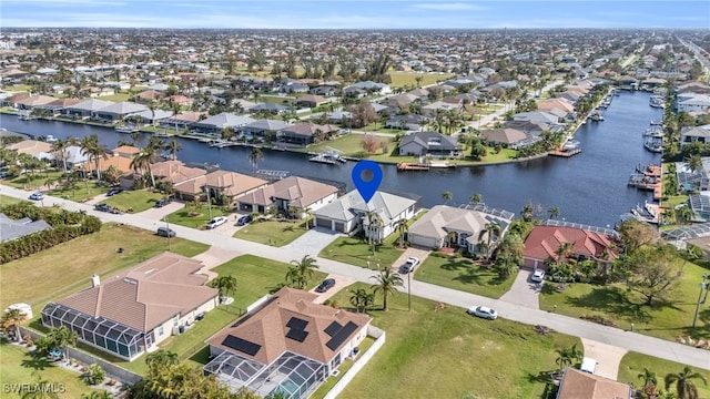 aerial view with a water view