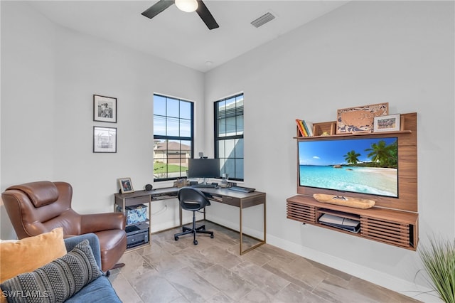 office featuring ceiling fan