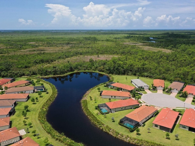 drone / aerial view featuring a water view