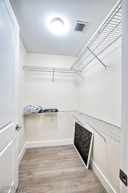 walk in closet with light wood-type flooring