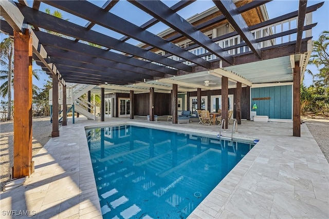 view of pool featuring a pergola and a patio