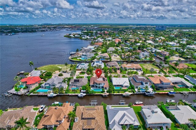 aerial view featuring a water view