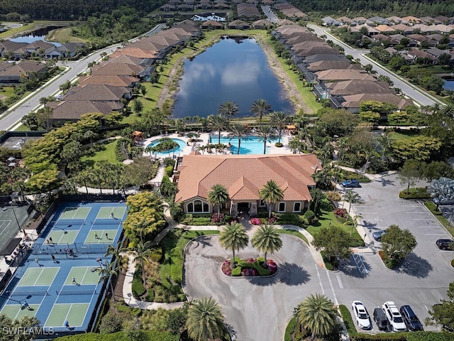 aerial view with a water view