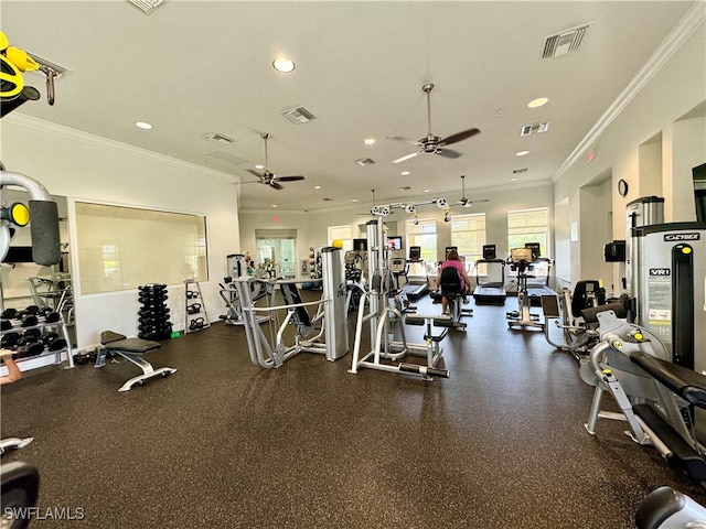 gym featuring ornamental molding