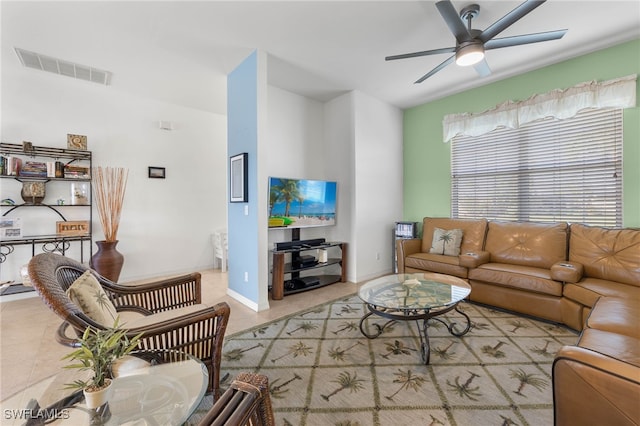 living room with ceiling fan