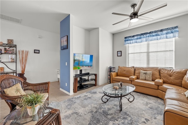 living room with ceiling fan