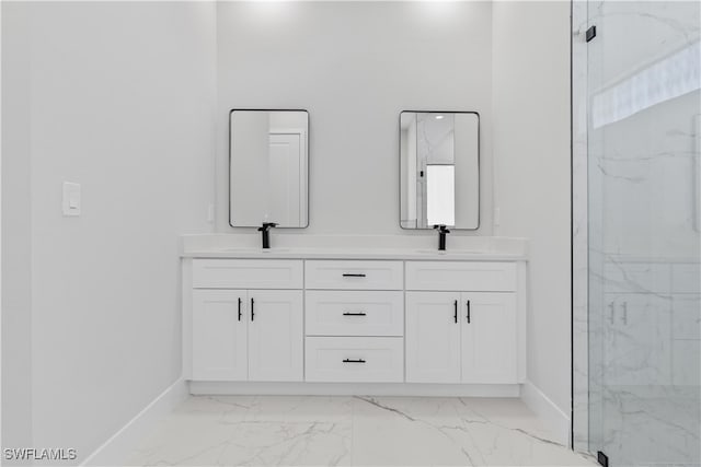 bathroom with vanity and walk in shower