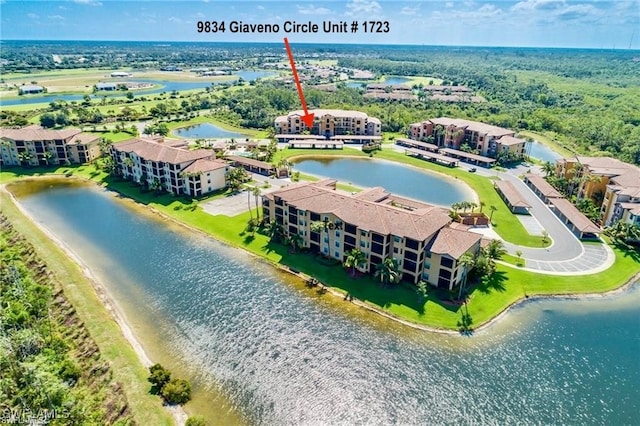 aerial view with a water view