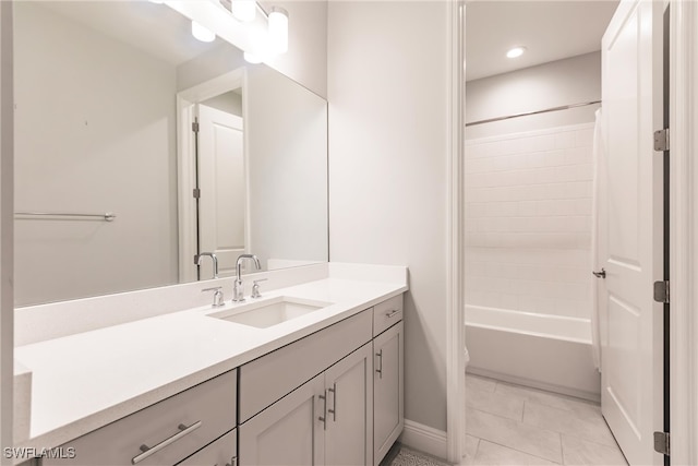 full bathroom featuring vanity, toilet, shower / bathtub combination with curtain, and tile patterned flooring