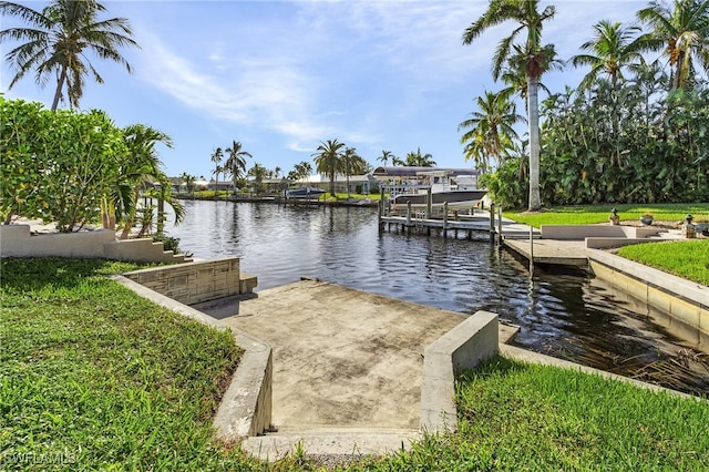 dock area with a water view