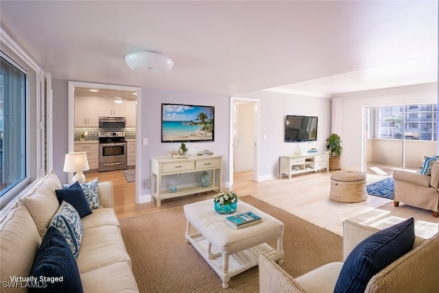 living room with light wood-type flooring