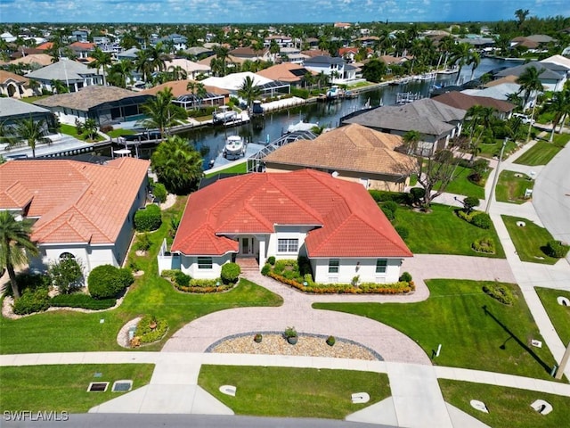 bird's eye view featuring a water view