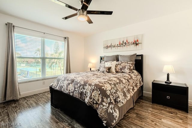 bedroom featuring ceiling fan and hardwood / wood-style floors