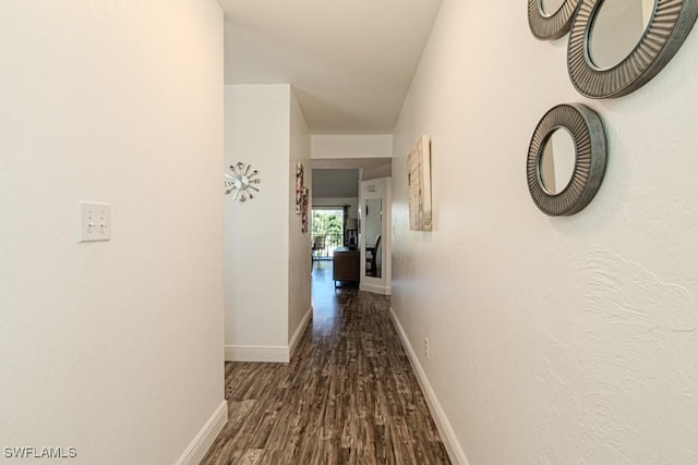 corridor with dark wood-type flooring